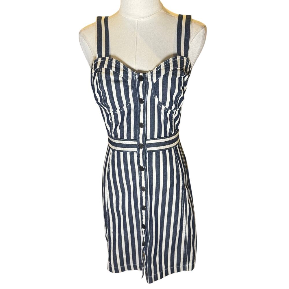 Urban Revivo Blue & White Striped Button Front Mini Dress Size 4